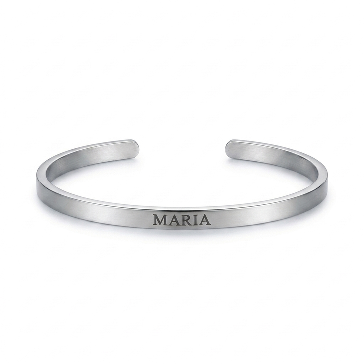  Pulsera Rígida Abierta Fina Personalizada con Grabado