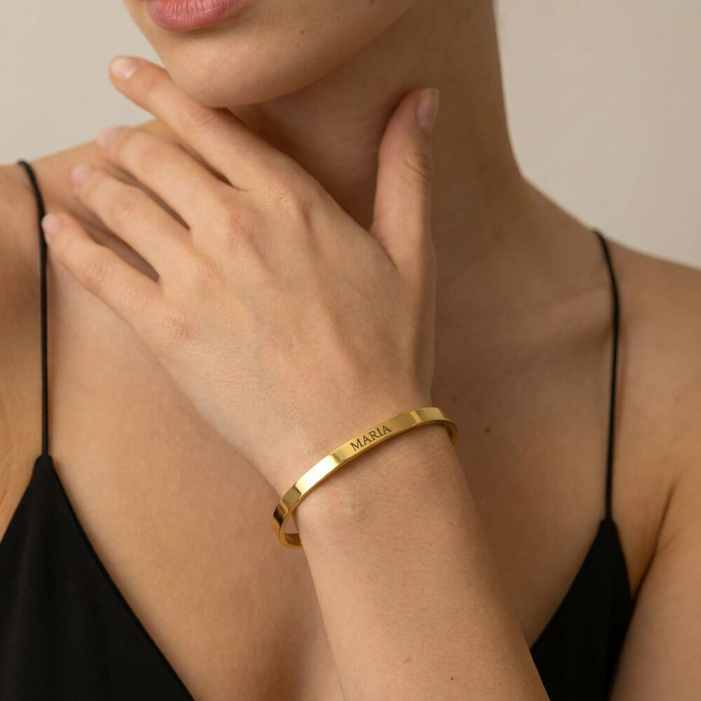 Personalized Thin Open Bangle Bracelet with Engraving
