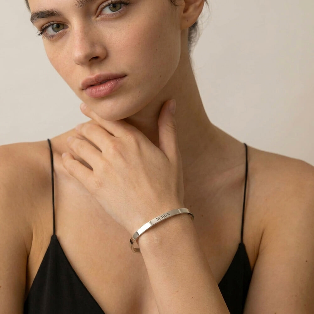 Personalized Thin Open Bangle Bracelet with Engraving