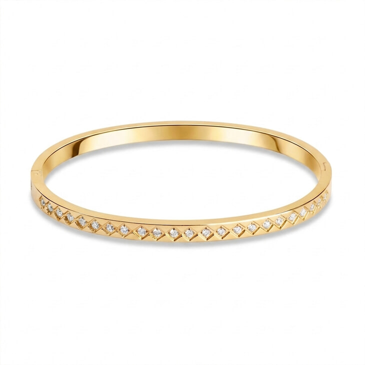 Pulsera Bangle Geométrica con Zirconias – Pulsera Elegante y Delgada
