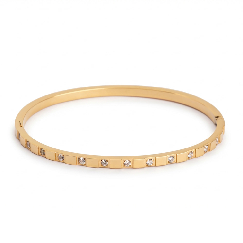 Gold Geometric Cubic Zirconia Bangle Bracelet