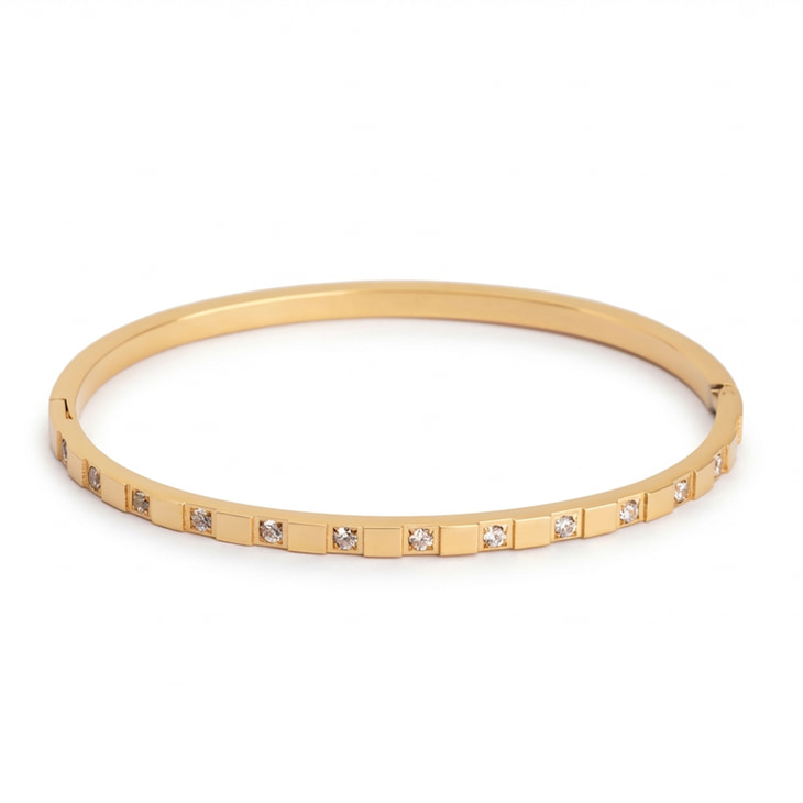 Gold Geometric Cubic Zirconia Bangle Bracelet