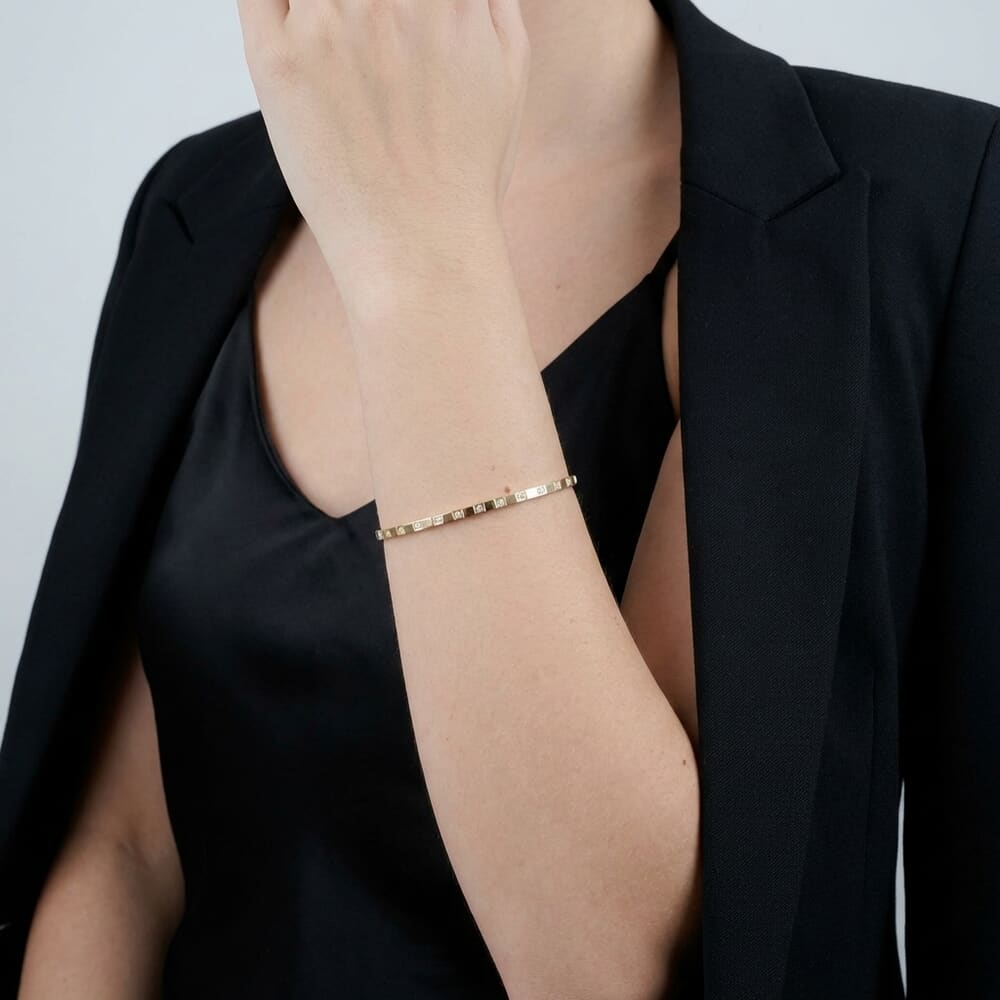 Gold Geometric Cubic Zirconia Bangle Bracelet