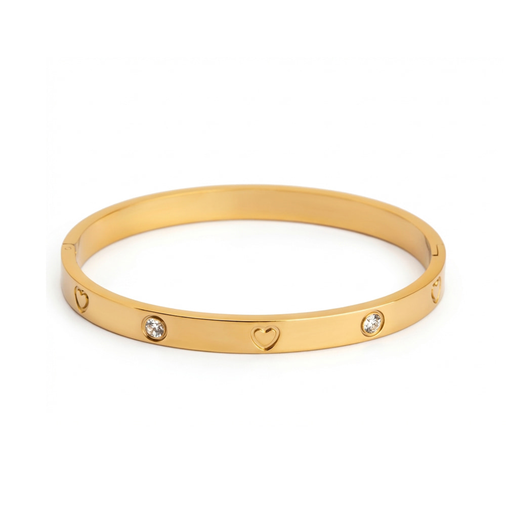Heart Bezel Cubic Zirconia Bangle Bracelet