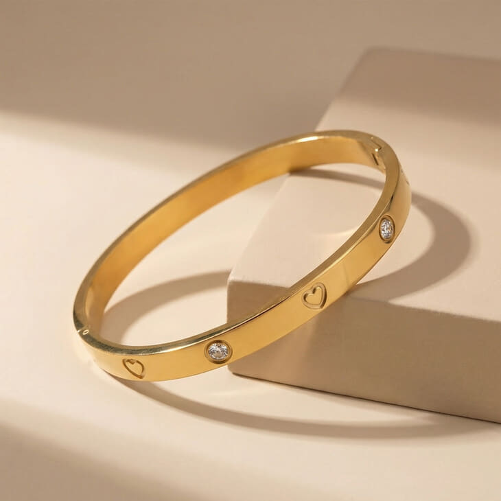 Heart Bezel Cubic Zirconia Bangle Bracelet - Picture 2