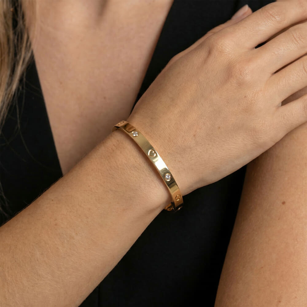 Heart Bezel Cubic Zirconia Bangle Bracelet on a model - 2