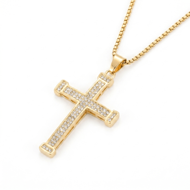 Large Zircon Cross Necklace in silver, featuring a striking cross pendant with sparkling zirconia