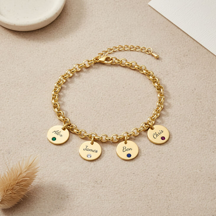 Custom Engraved Name & Birthstone Bracelet information