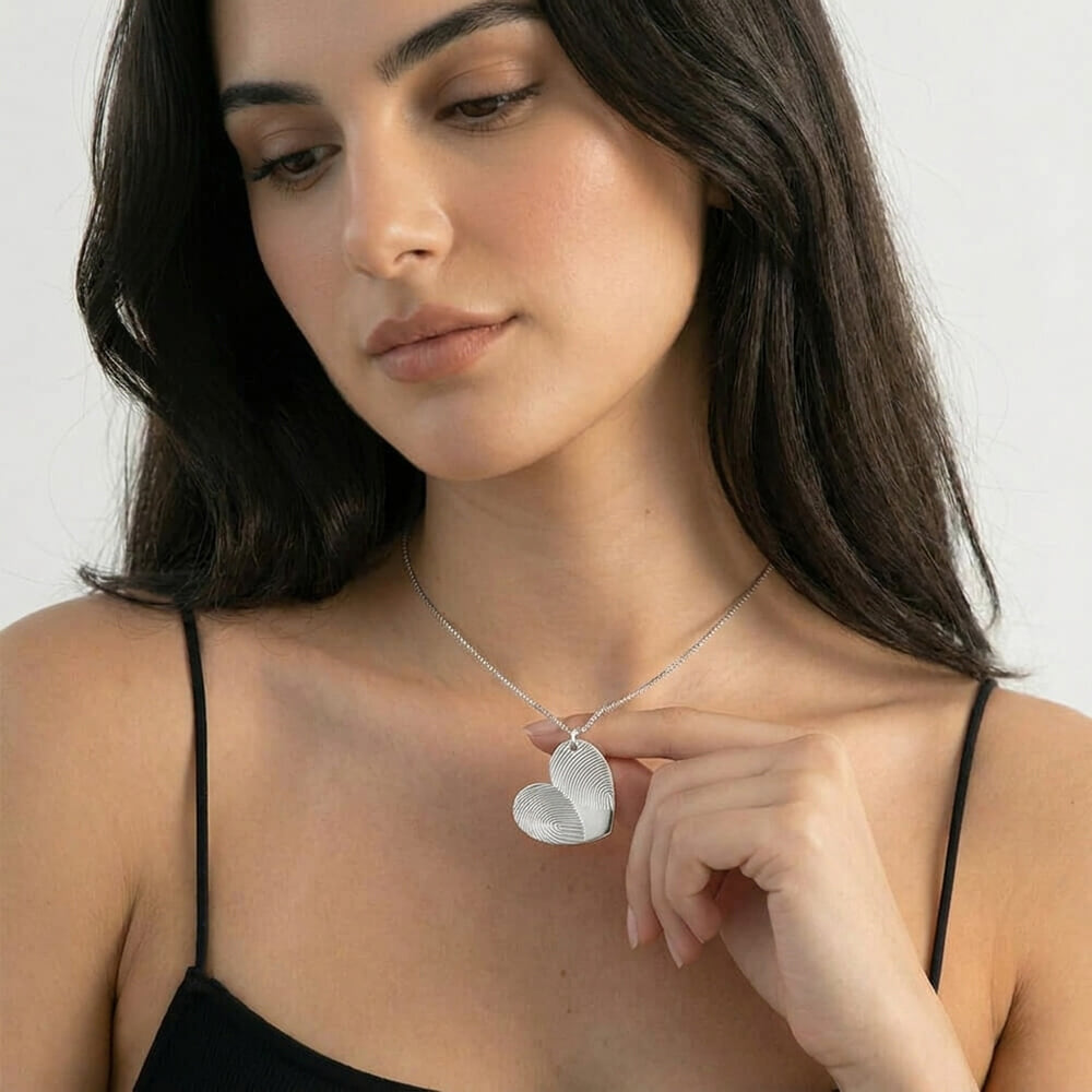 Personalized Double Fingerprint Heart Necklace