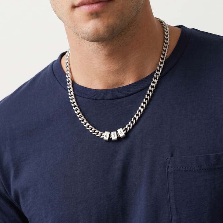 Personalized Engraved Beaded Curby Chain 