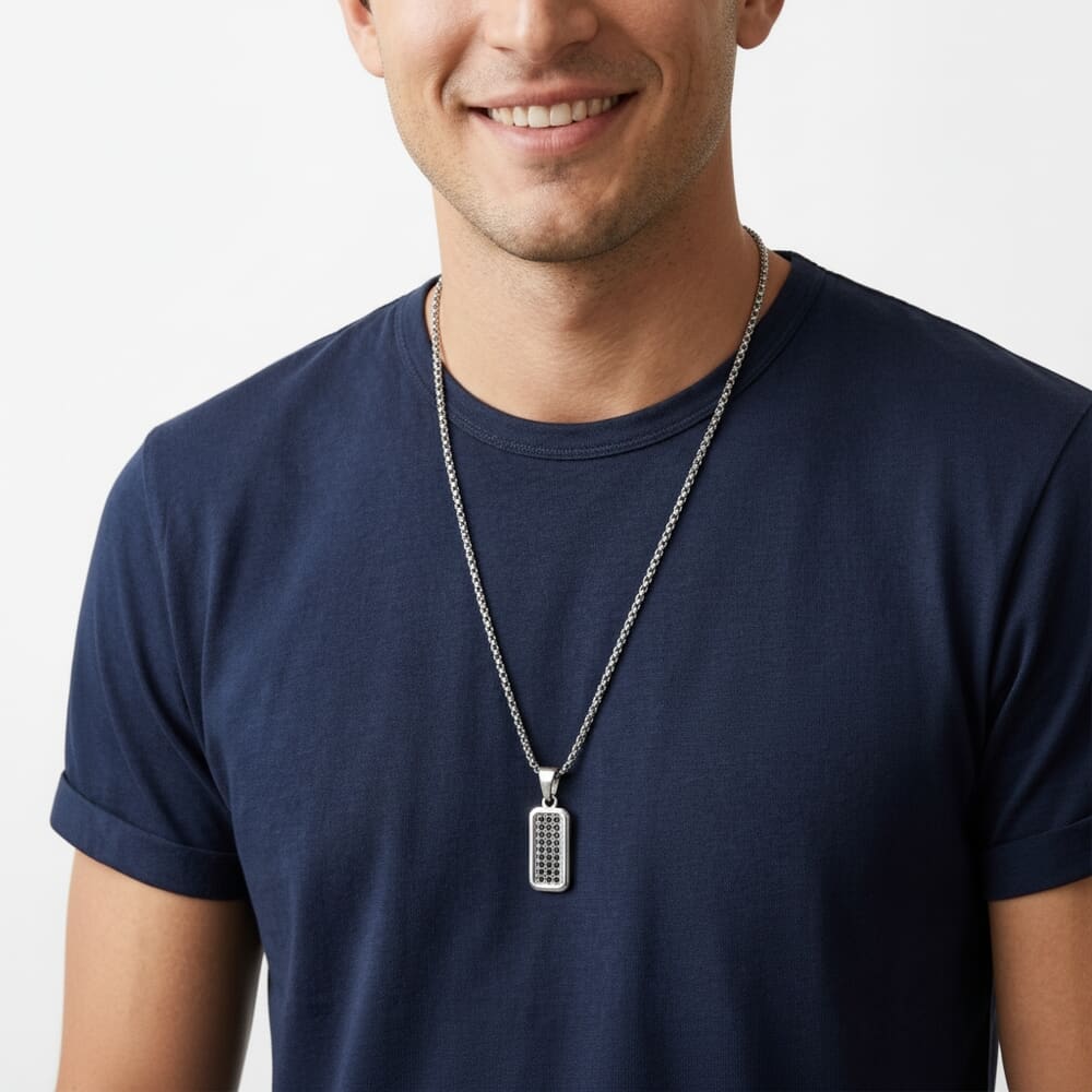 Men’s Black Zircon Tag Necklace