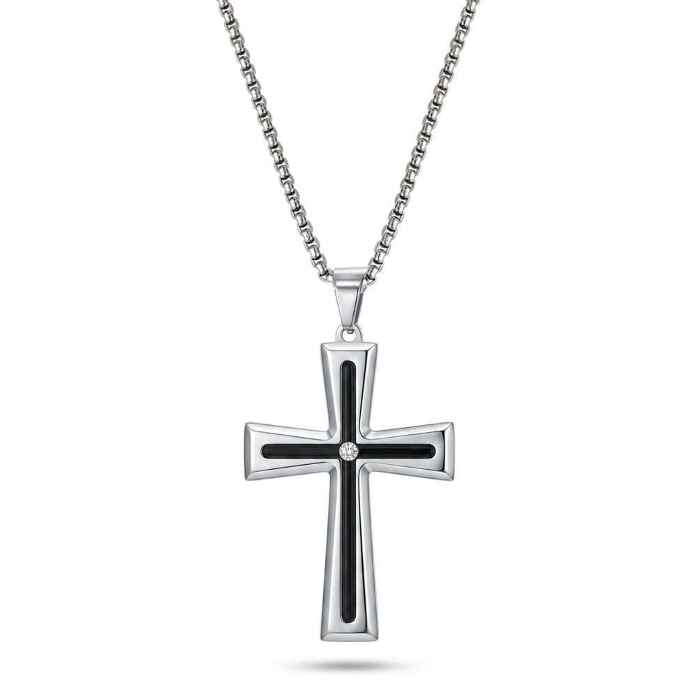 Men’s Black Inlay Cross Necklace