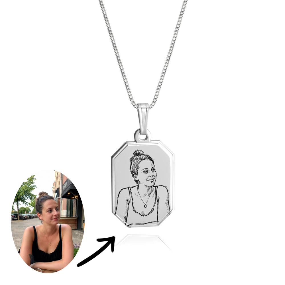 Personalized Photo Sketch Tag Necklace