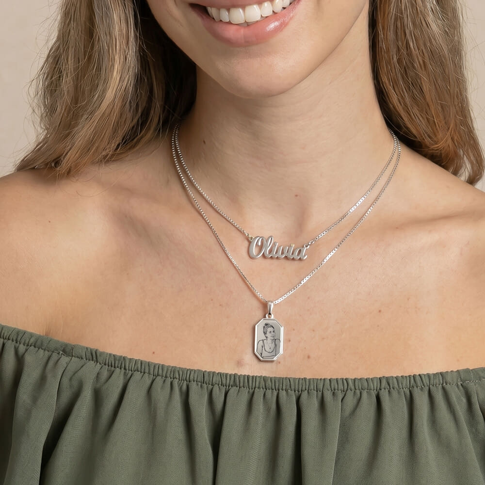 Personalized Photo Sketch Tag Necklace