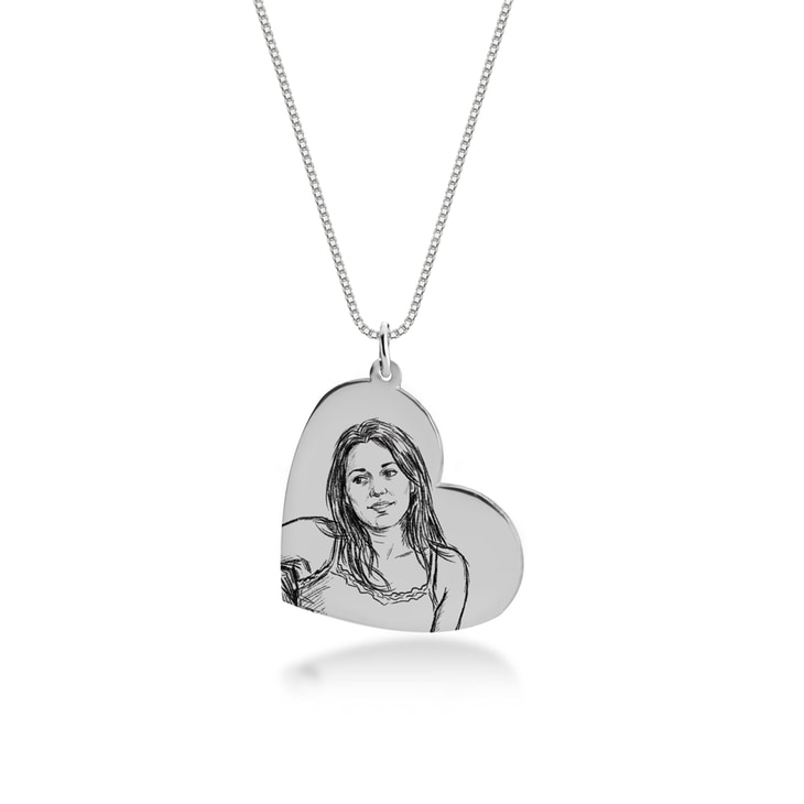 Personalized Tilted Heart Photo Necklace in shiny silver featuring a detailed portrait.