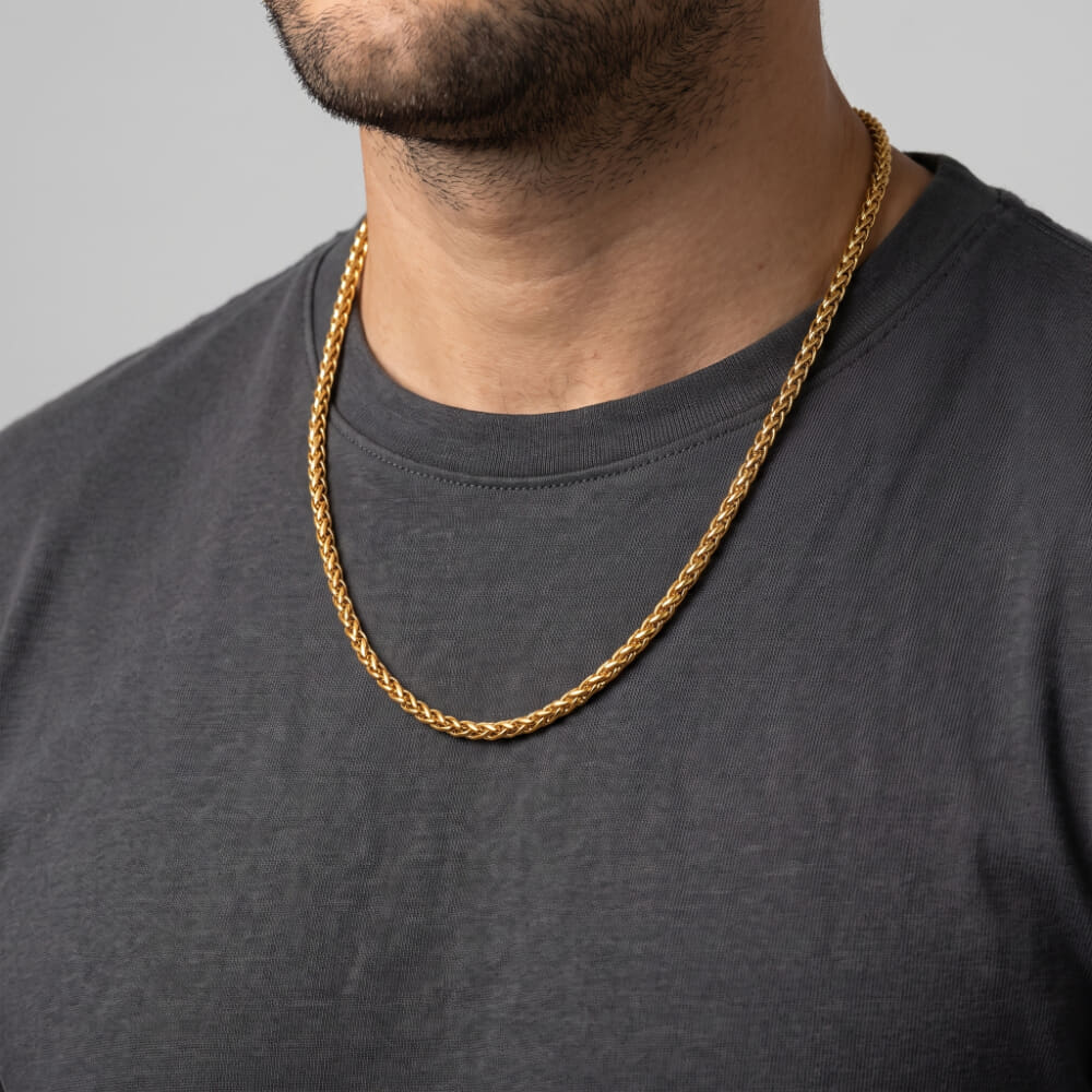Collar Personalizado para Hombre con Placa Grabada y Cadena Wheat