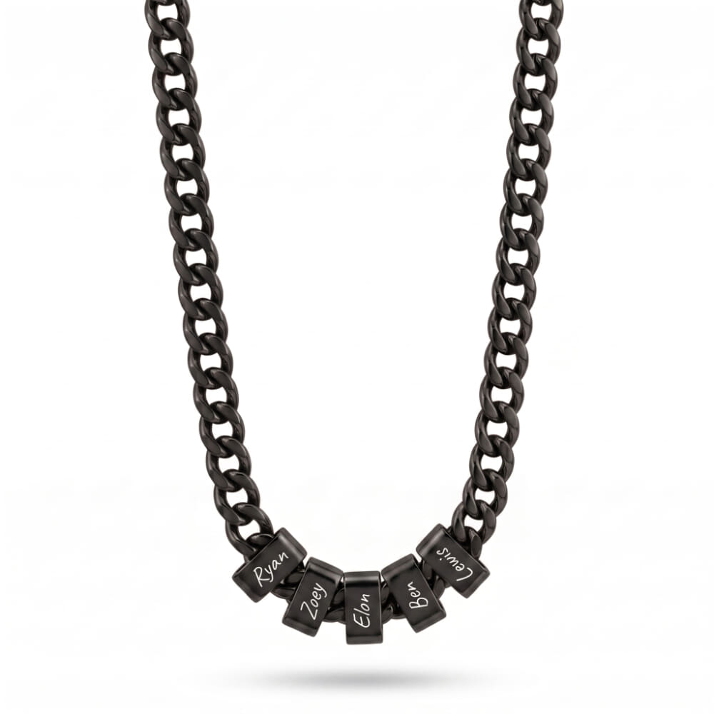 Personalized Black Dad Necklace with Engraved Kids’ Names - Black