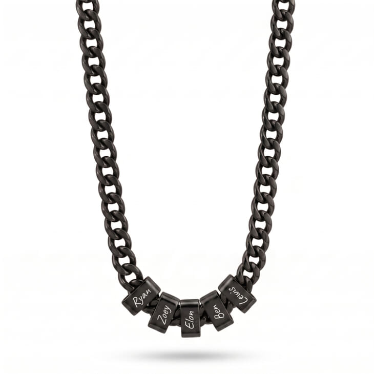 Personalized Black Dad Necklace with Engraved Kids’ Names