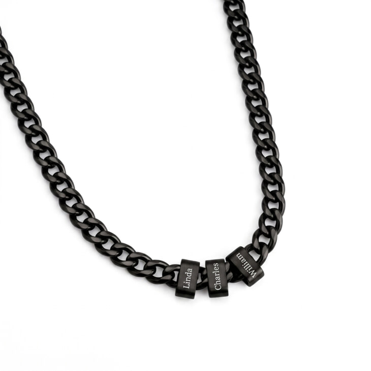 Black dad necklace with engraved kids' names in stainless steel design