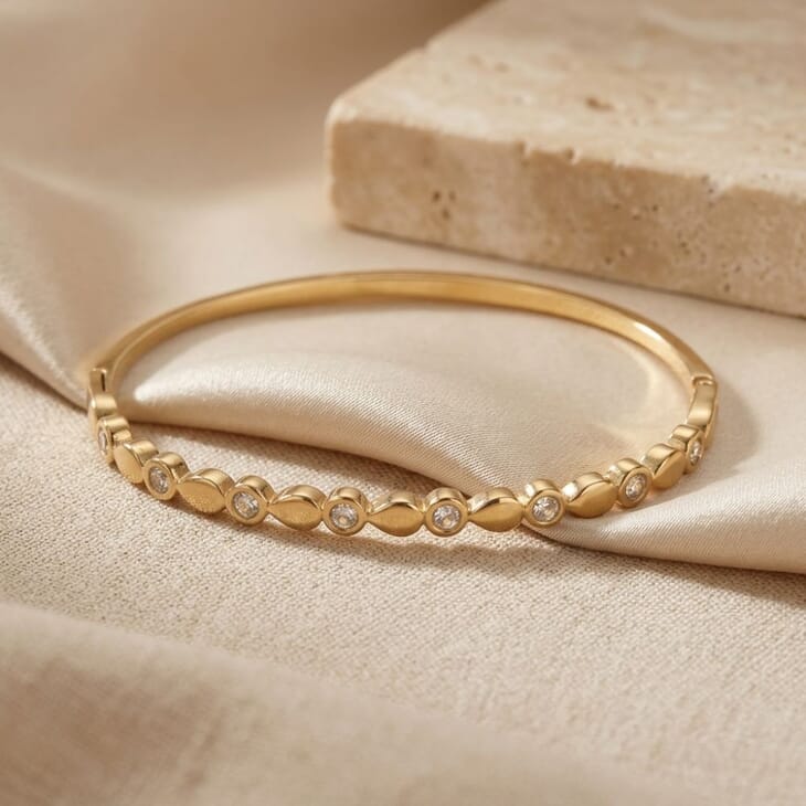 Elegant gold Alternating CZ Bangle Bracelet with delicate marquise design