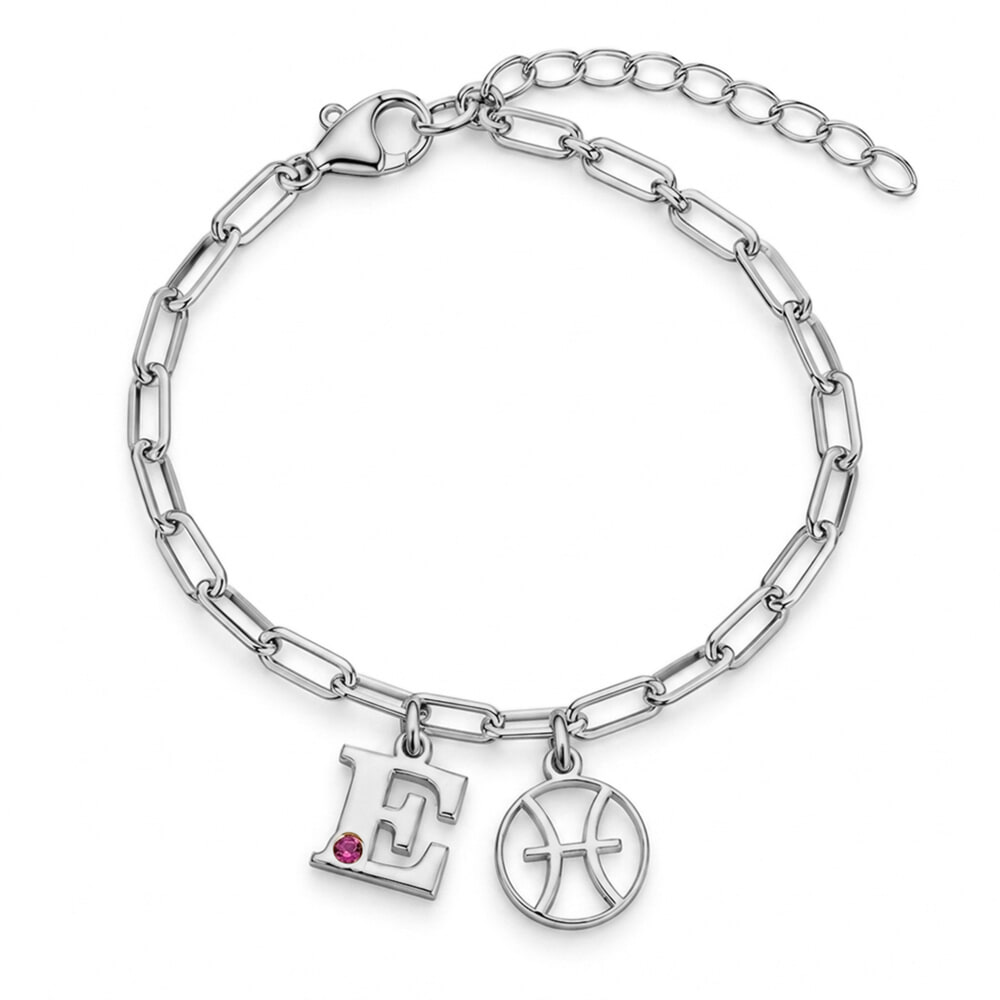 Personalized Zodiac & Initial Paperclip Bracelet - Sterling Silver