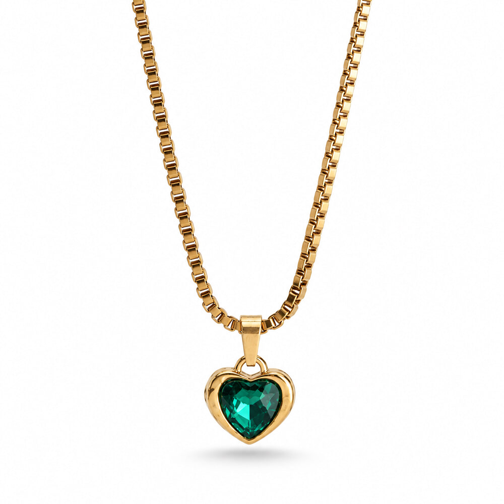 Heart Gemstone Pendant Necklace - Gold