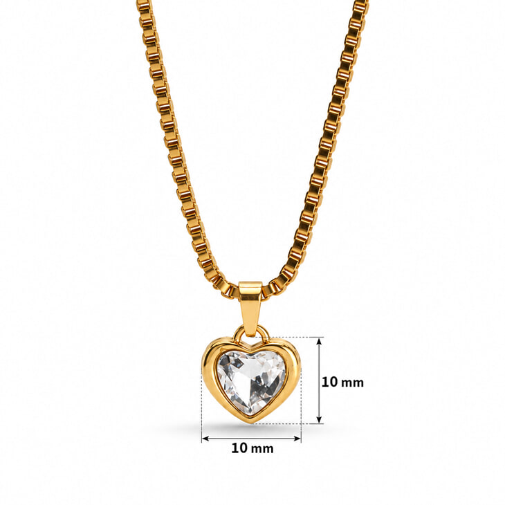 Heart gemstone pendant necklace with a dazzling heart-shaped crystal measuring 10mm