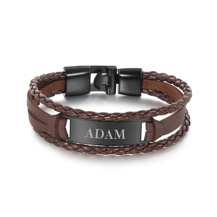 Personalized Men's Brown Leather Bracelet