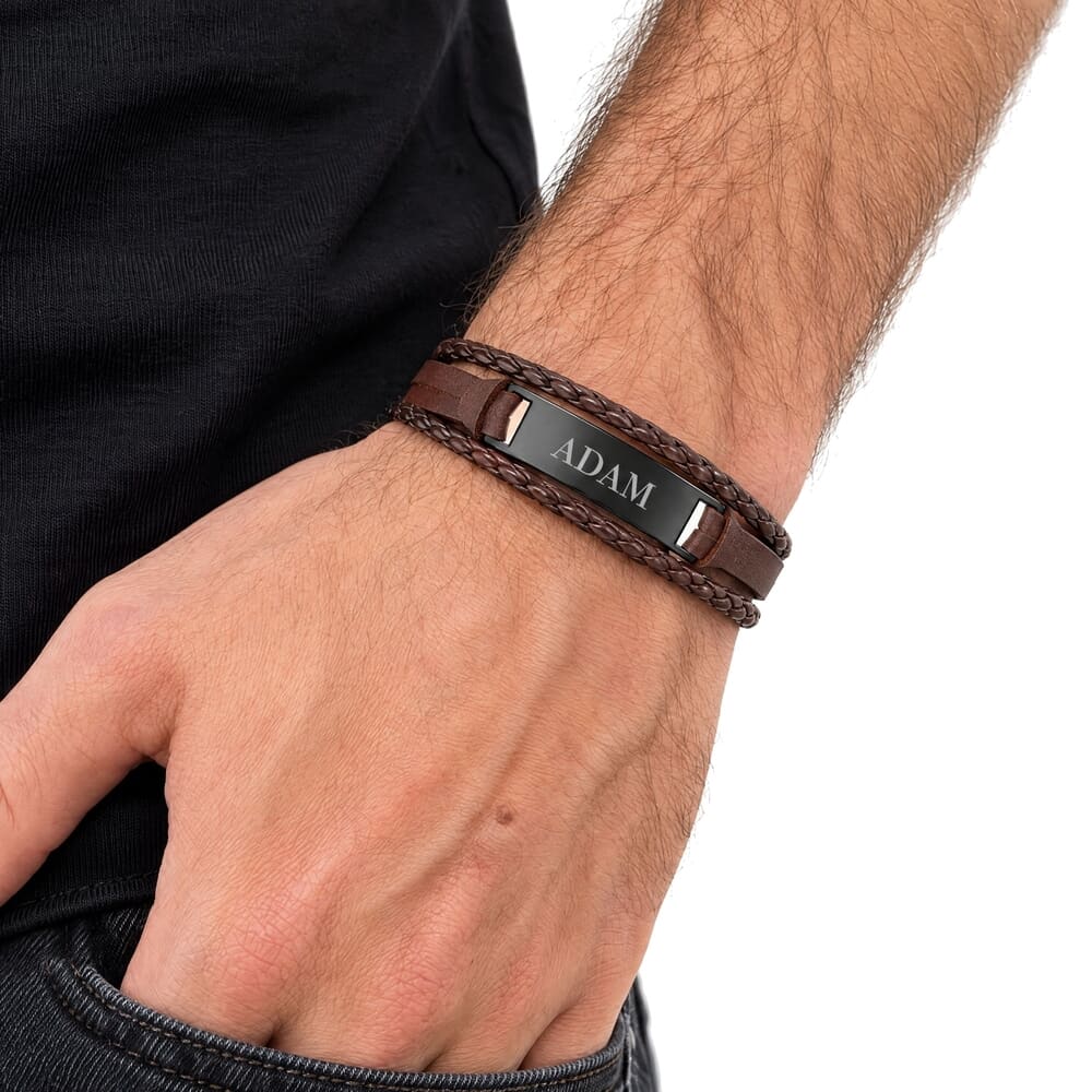 Personalized Men's Brown Leather Bracelet