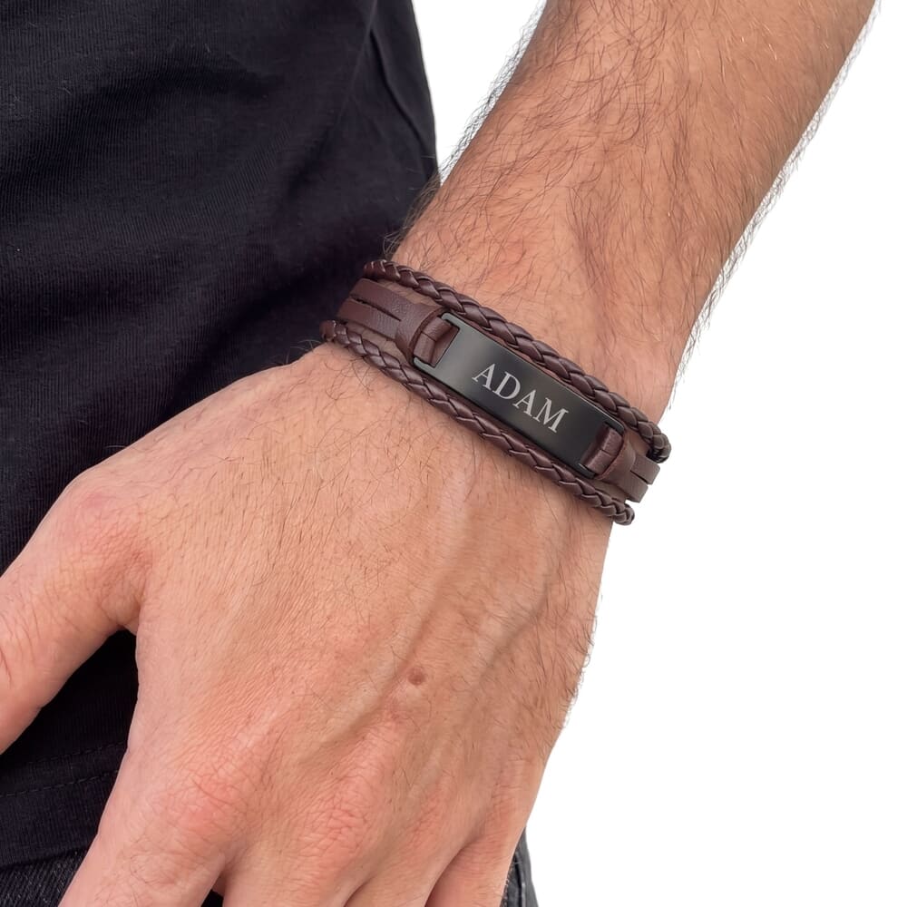 Personalized Men's Brown Leather Bracelet