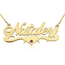 name gold necklace heart plated birthstone 24k swarovski middle onecklace