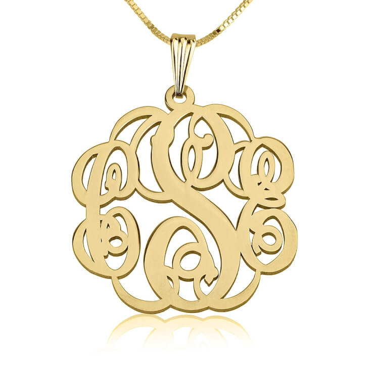 24k Gold Plated Twisted Monogram Necklace Free Shipping!