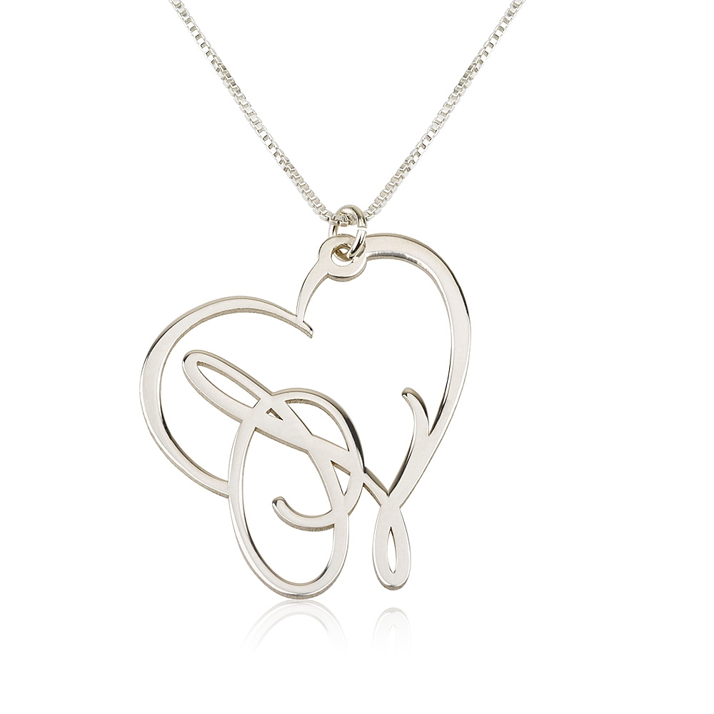 Collier Cœur Initiale Script en Argent