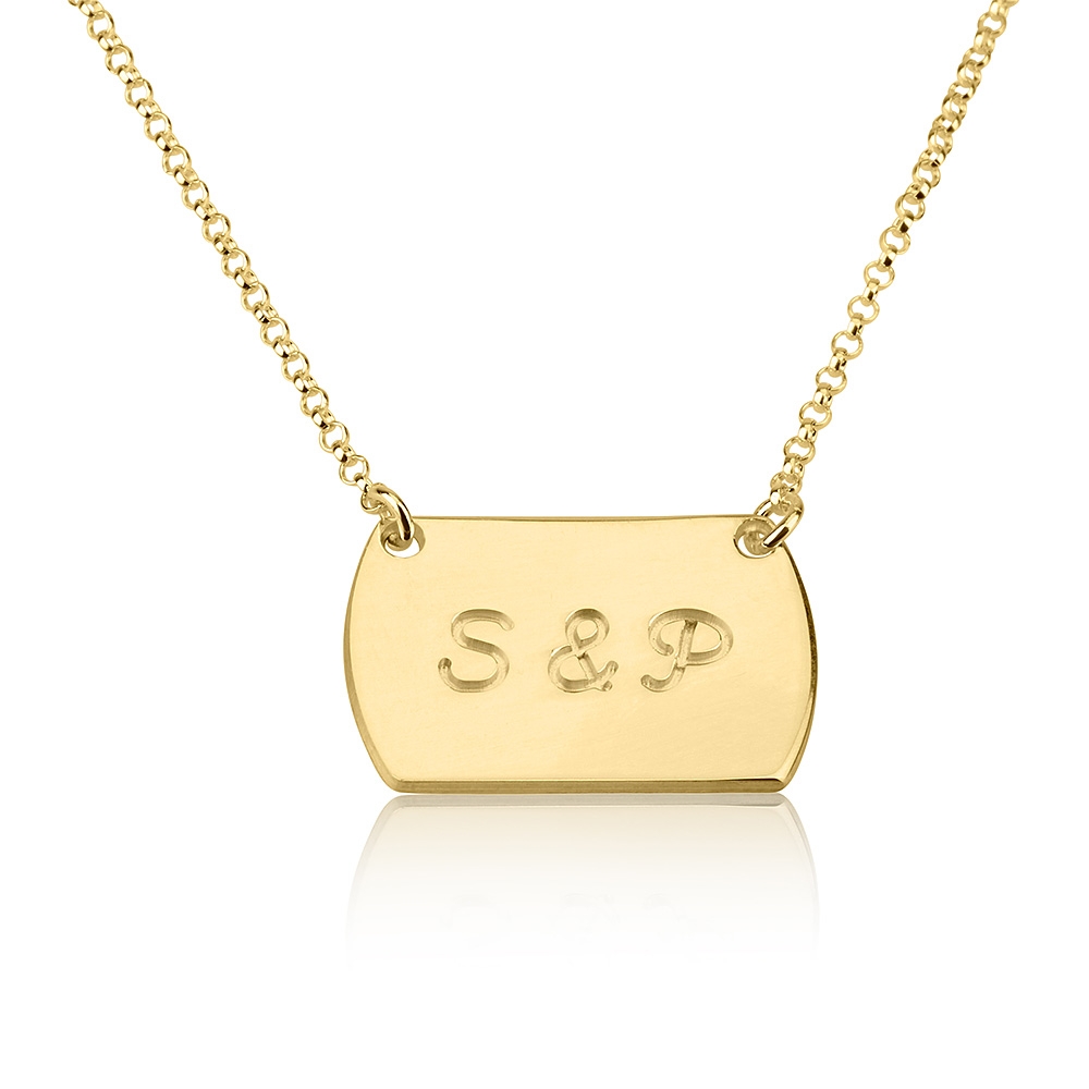 Collier Plaque Militaire avec 2 Initiales en Plaqué Or