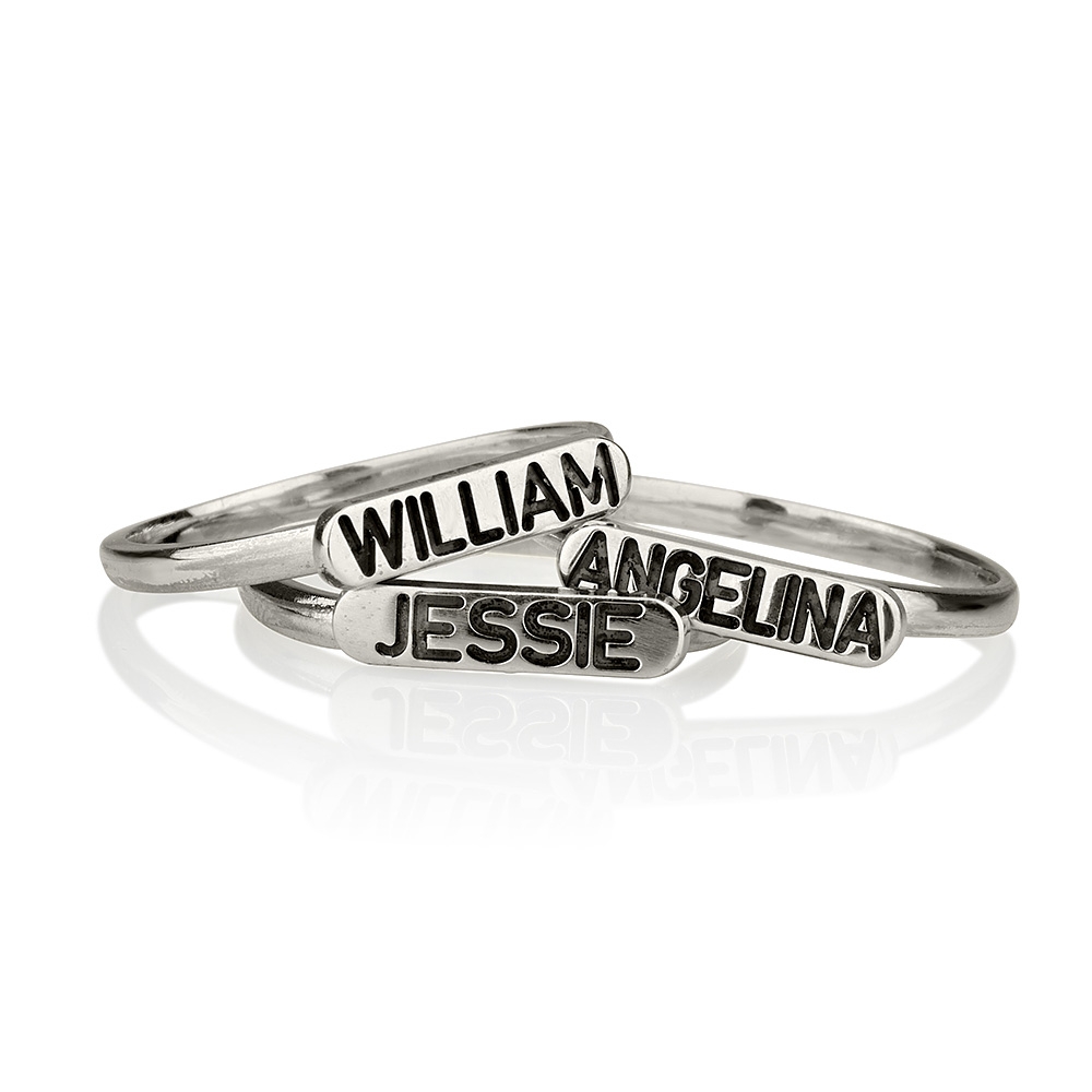 Bague Anneaux Multiples avec Prénoms Gravés en Argent